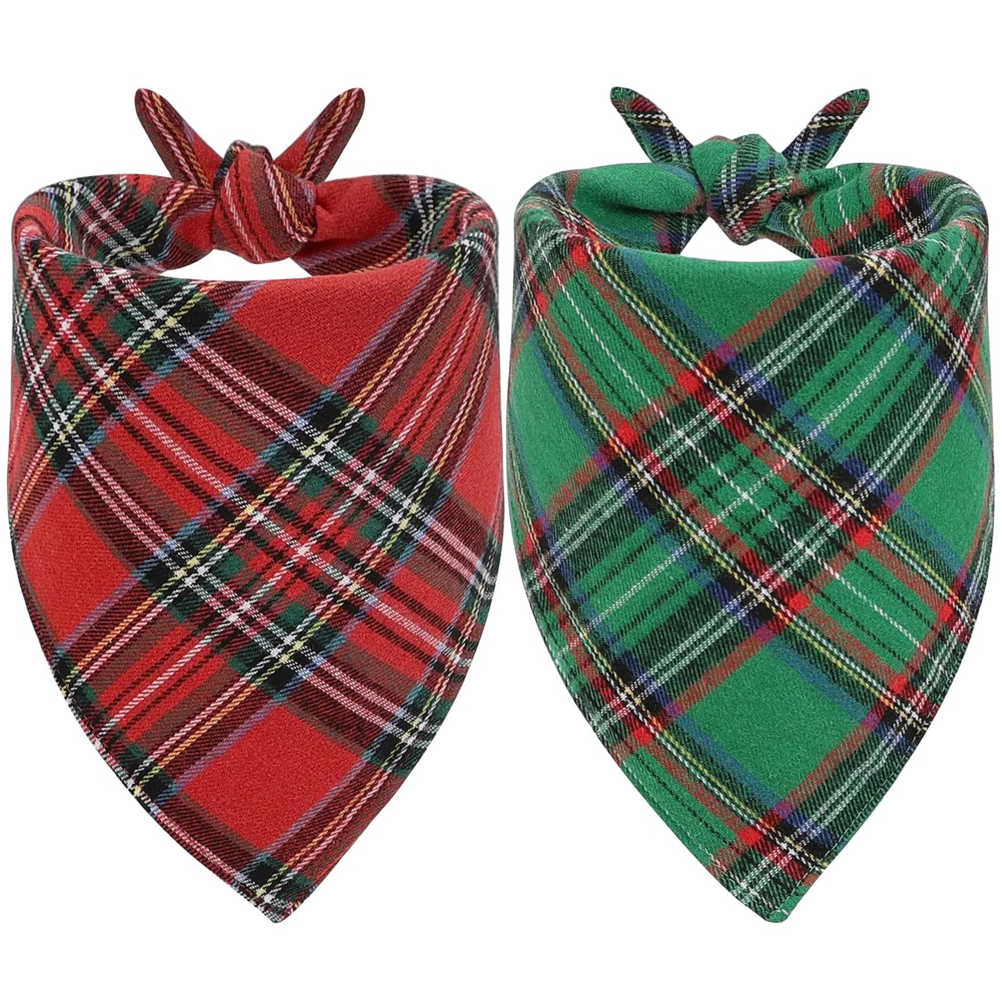 Vivifying Dog Christmas Bandana 2 Pack Classic Plaid Triangle Dog Scarf for Small Dogs and Large Cats Holiday Dog Christmas Costume for Festive Photo Prop Party Decor (Small Green&Red)