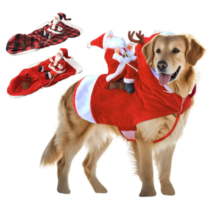Dog Christmas Outfits for Large Extra Large DogsAdjustable Dog Santa Claus Outfit Funny Dog Reindeer Christmas Costume with AntlersSanta Claus Riding Dog Costumes(ClassicXXL)