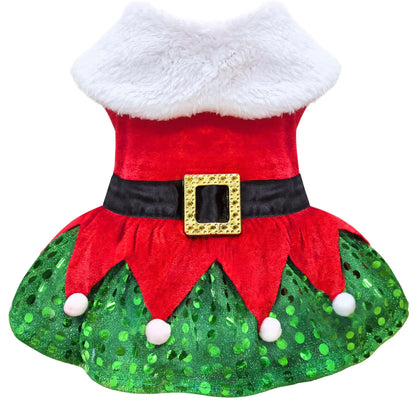 Idepet Christmas Dog Dress Cute Skirt Pet Christmas Costume Cat Sparkly Sequin Clothes Girl Puppy Xmas Holiday Party Cosplay Outfit Winter Apparel for Small Dogs Cats (Red Small)