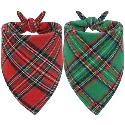 Vivifying Dog Christmas Bandana 2 Pack Classic Plaid Triangle Dog Scarf for Small Dogs and Large Cats Holiday Dog Christmas Costume for Festive Photo Prop Party Decor (Small Green&Red)